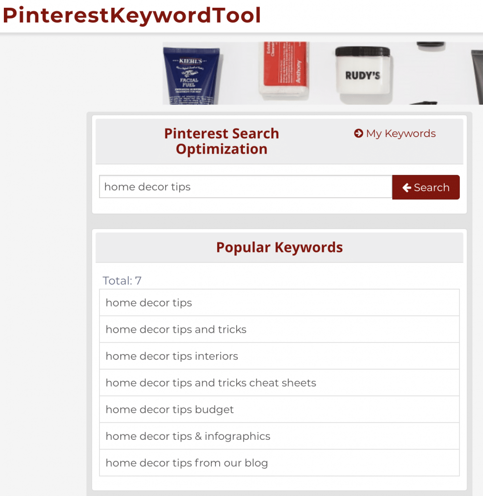 Herramienta de Palabras Clave de Pinterest