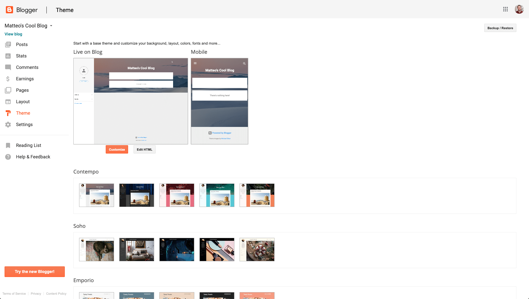 Thèmes dans Blogger