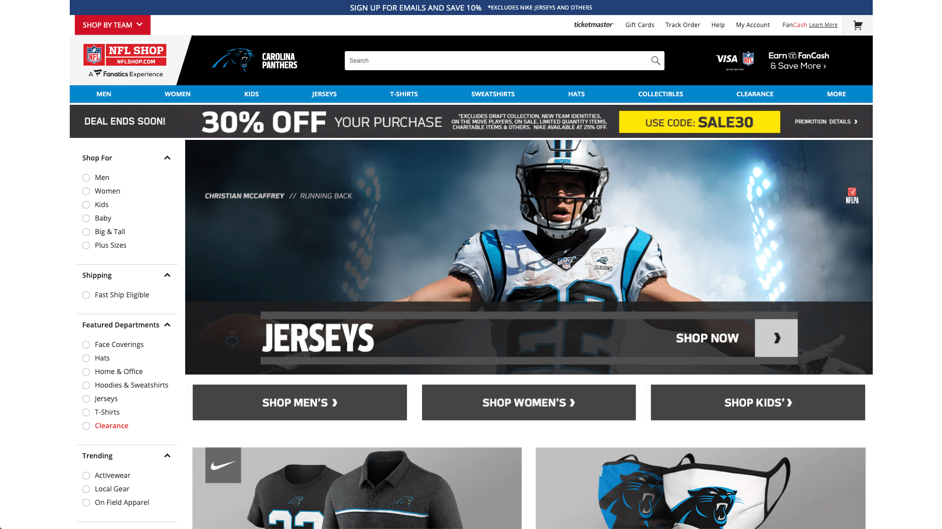 Carolina Panthers, la boutique officielle de la NFL
