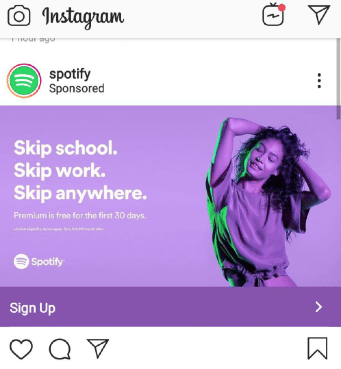 Un esempio di inserzione Instagram