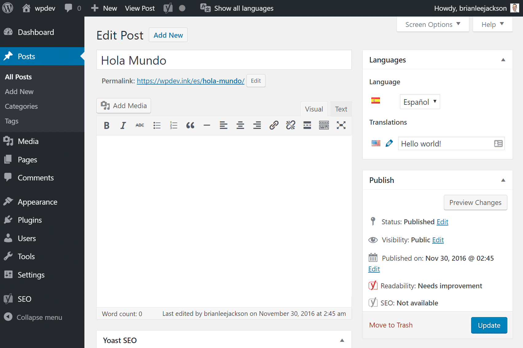 Spanish post URL URL de post em espanhol