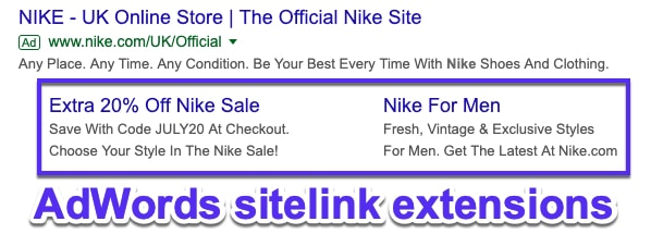 Sitelinks do Google AdWords