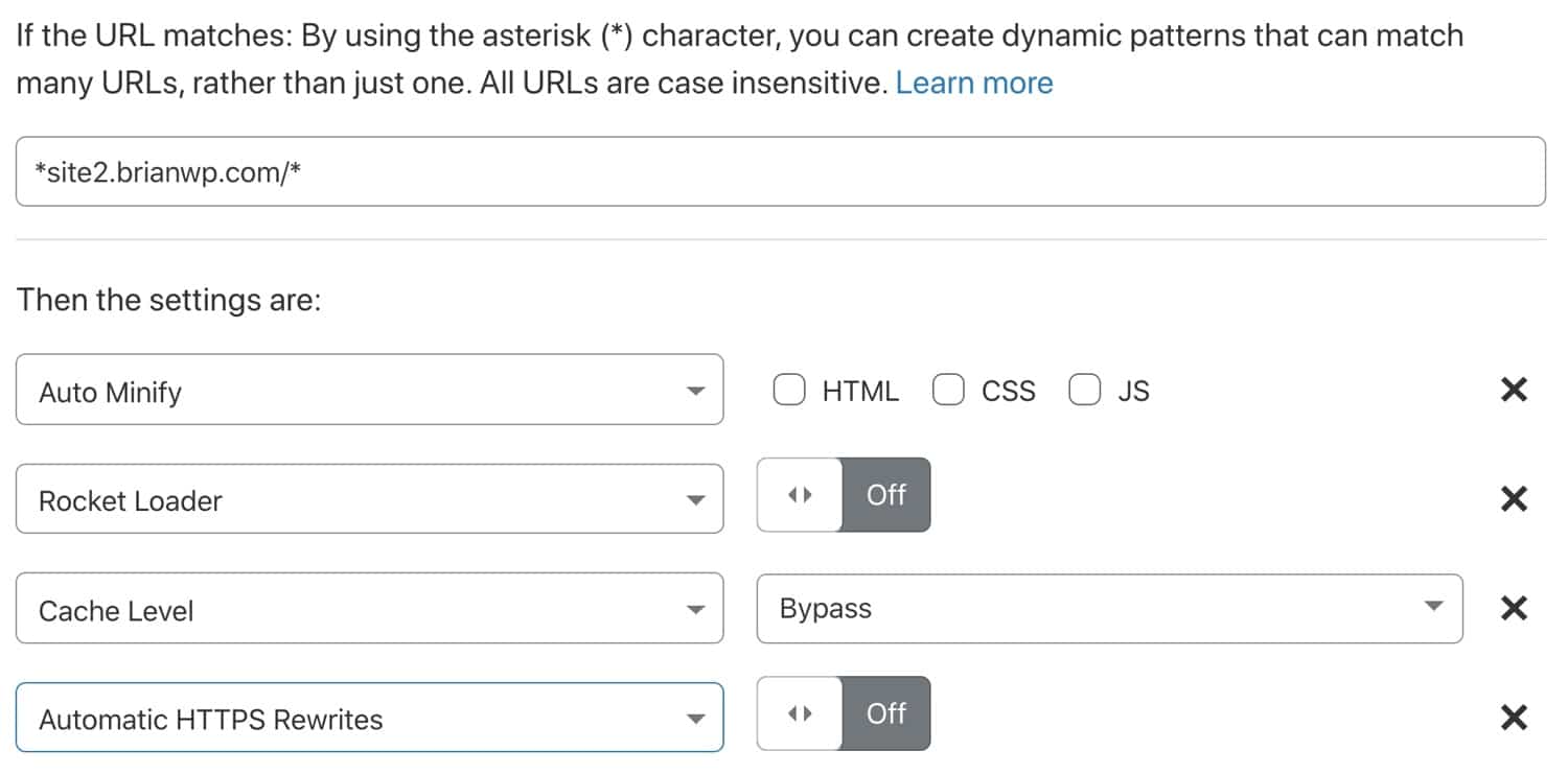 Crie uma regra seletiva da página Cloudflare para segmentar um subsite WordPress.