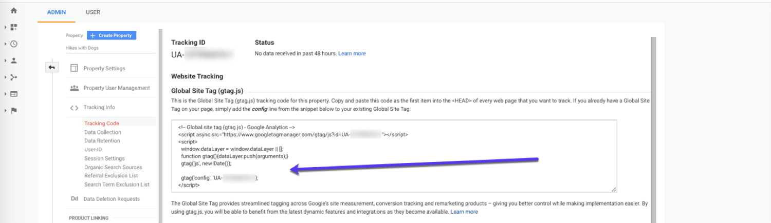 Instale seu código de rastreamento do Google Analytics
