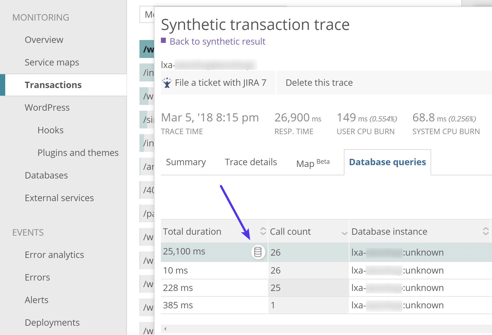 Database query trace