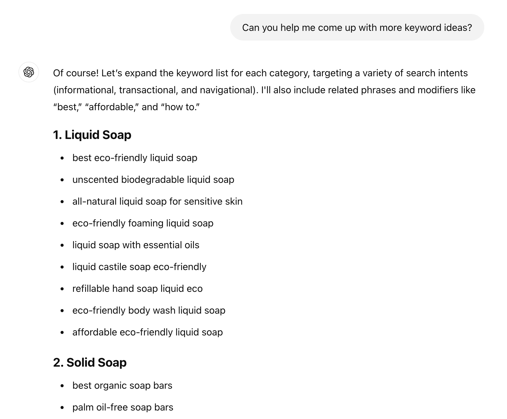 Usare ChatGPT per la ricerca di keyword