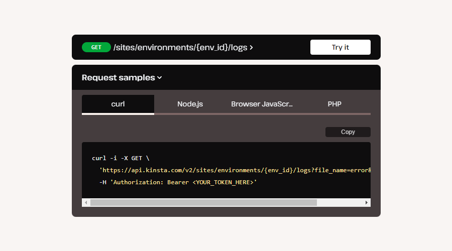 API per i log del sito