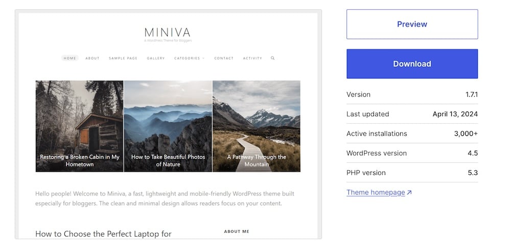 Tema Miniva de WordPress