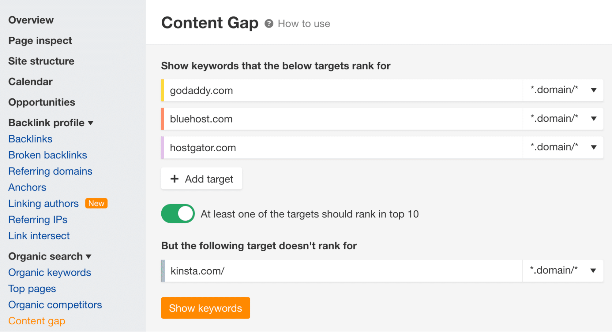 Content Gap di Ahrefs