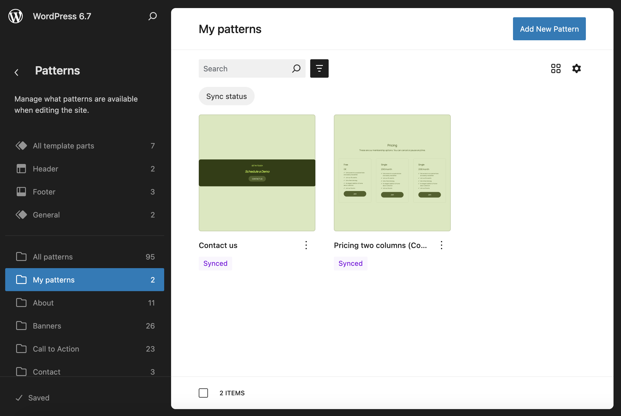 Patrones personalizados en el editor del Sitio