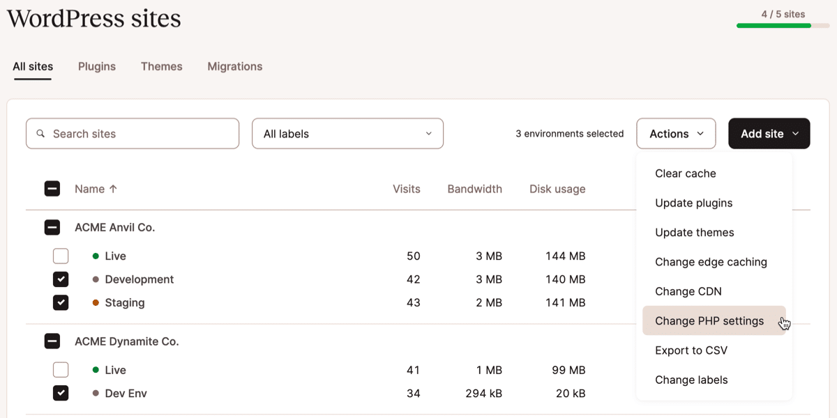 Starta en PHP-uppdatering för flera WordPress-miljöer.